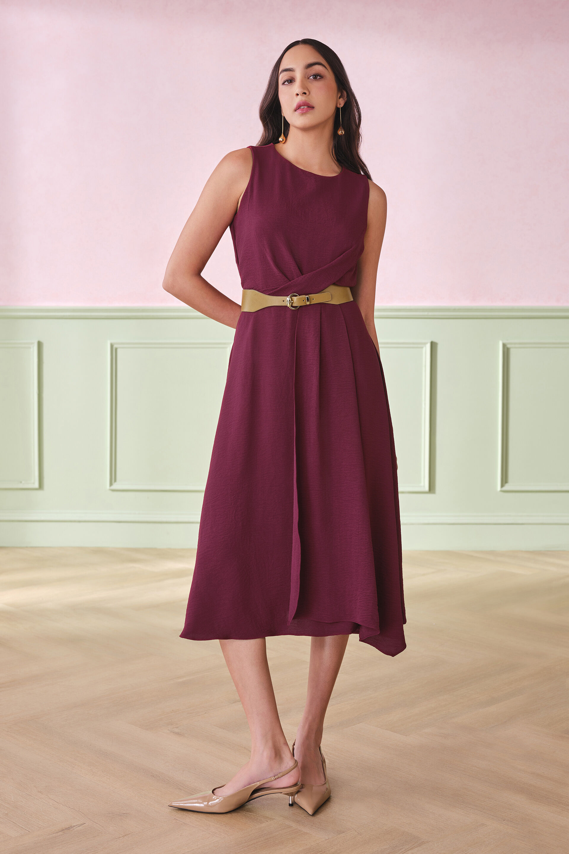 Rumba Maroon Midi Dress, Maroon, image 3